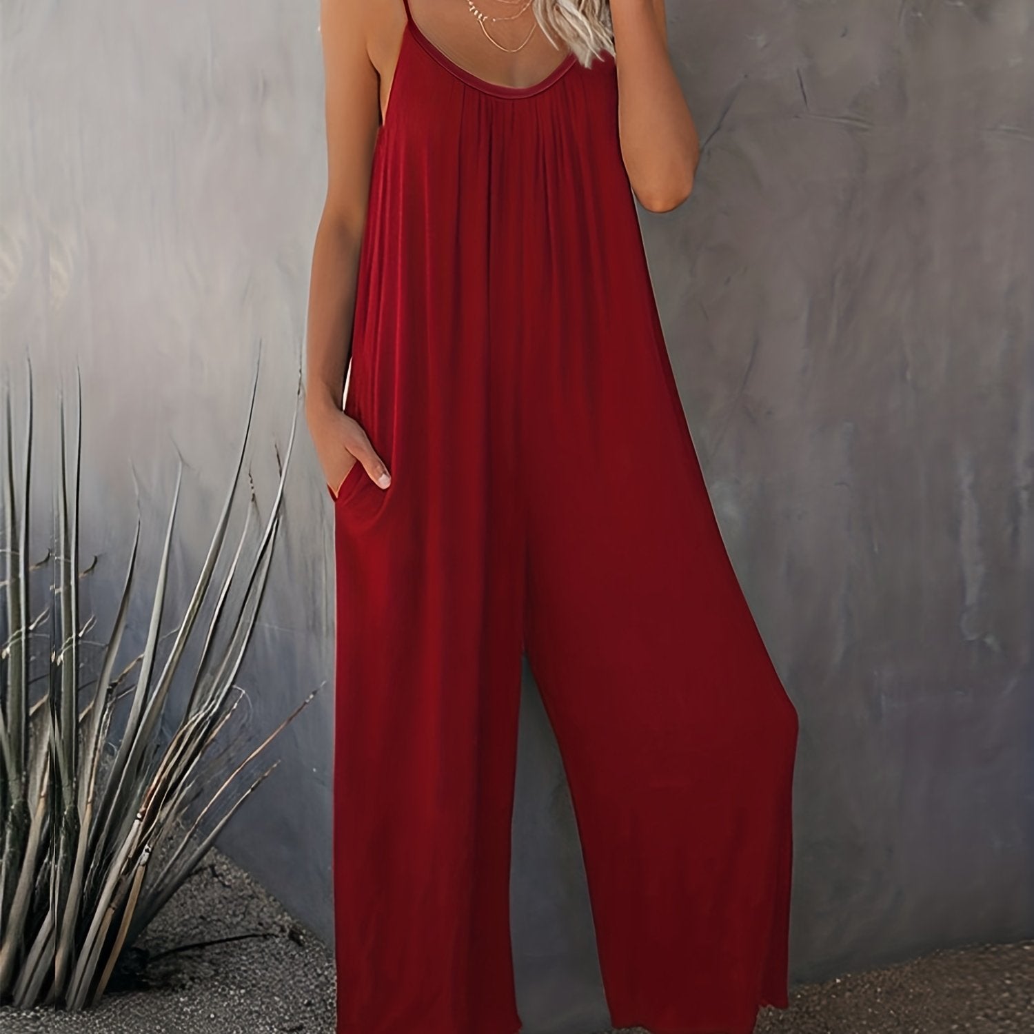 Solid Ruched Spaghetti Strap Jumpsuit