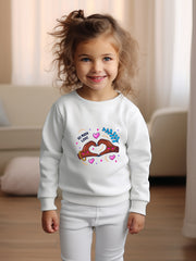 Love Heart Gesture Print Girls Casual Pullover Sweatshirt Long Sleeve Tops