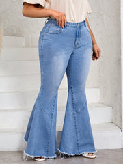 Washed Button Fly Flare Leg Jeans