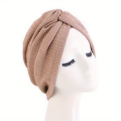 Pleated Twist Knot Turban Elastic Chemo Cap for Cancer Patient Hair Loss
