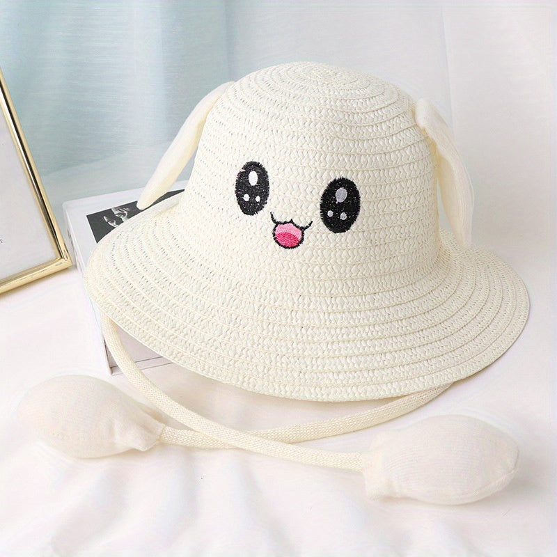 Bunny Ear Straw Hat Sun Protection for Girls
