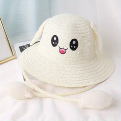 Bunny Ear Straw Hat Sun Protection for Girls