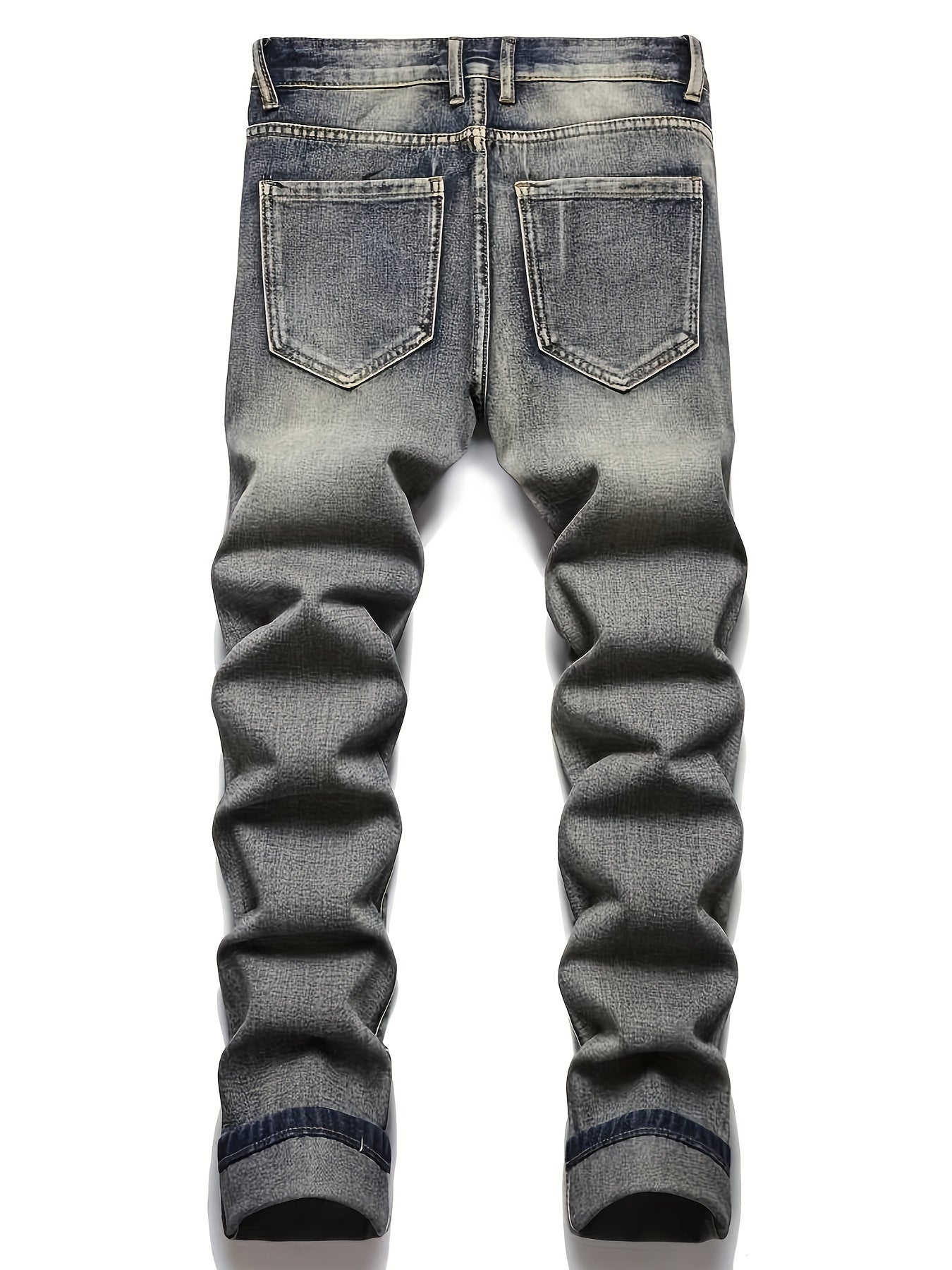 Men Embroidered Ripped Slim Straight Jeans