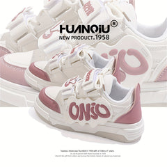 Women's Rabbit & Letter Pattern Skate Shoes Thick Sole Casual Sneakers