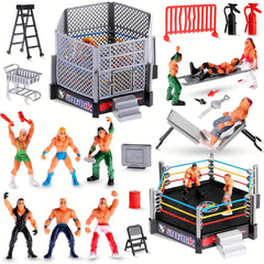 32pcs Mini Wrestling Action Figures Set with 12 Wrestlers & Accessories