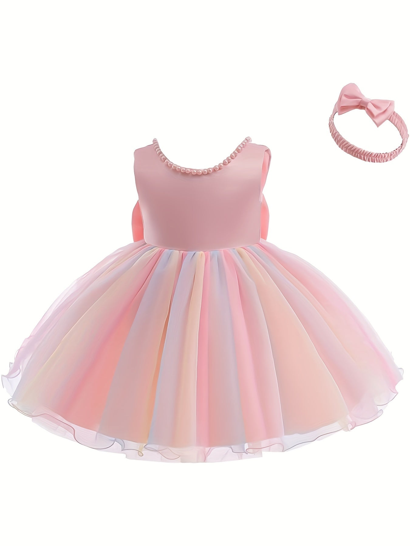 Adorable Toddler Gala Dress with Big Bow and Colorful Mesh Back