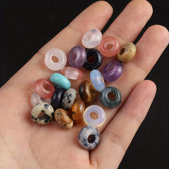 50pcs Natural Stone Big Hole Beads, Random Colour