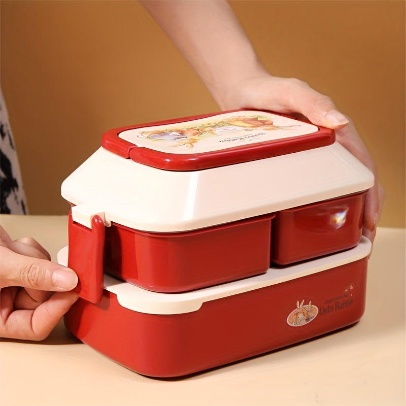 950ML Double Layer Portable Lunch Box Microwave Safe Leakproof Food Container