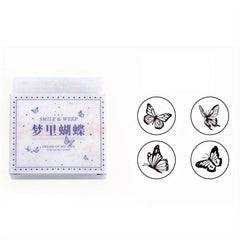 4pcs Wooden Rubber Stamps Plant Flowers Leaf Butterflies Pattern Seal DIY