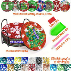 8pcs Diamond Art Set With Stand & Coaster for Christmas Decor