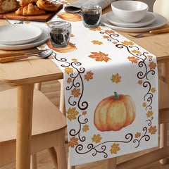 Thanksgiving Pumpkin Maple Leaves Border Table Runner
