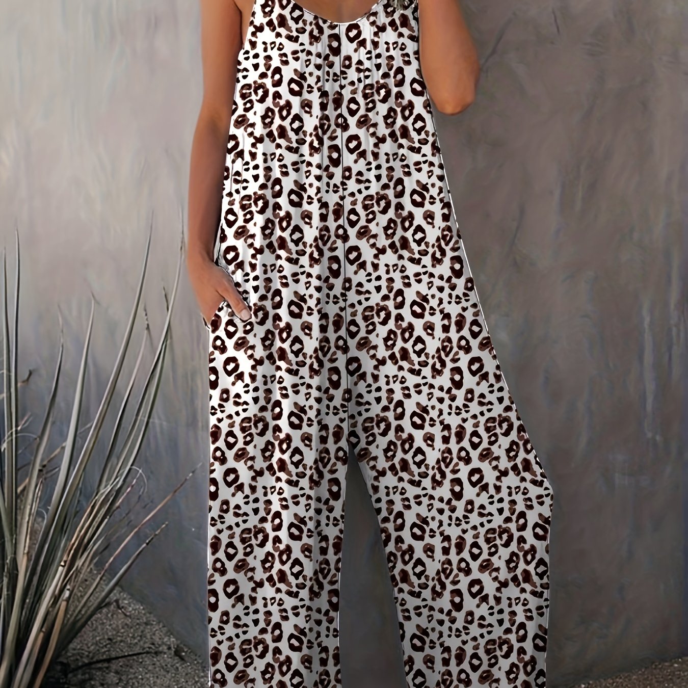 Leopard Print Cami Jumpsuit with Pockets