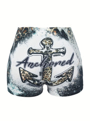 Western Style Shorts Women's Plus Anchor Art Letter Print