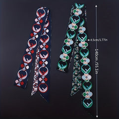 Geometric Print Skinny Scarf Long Ribbon Neckerchief Satin