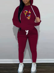 Women's Plus Abstract Face Print Hoodie & Joggers Set