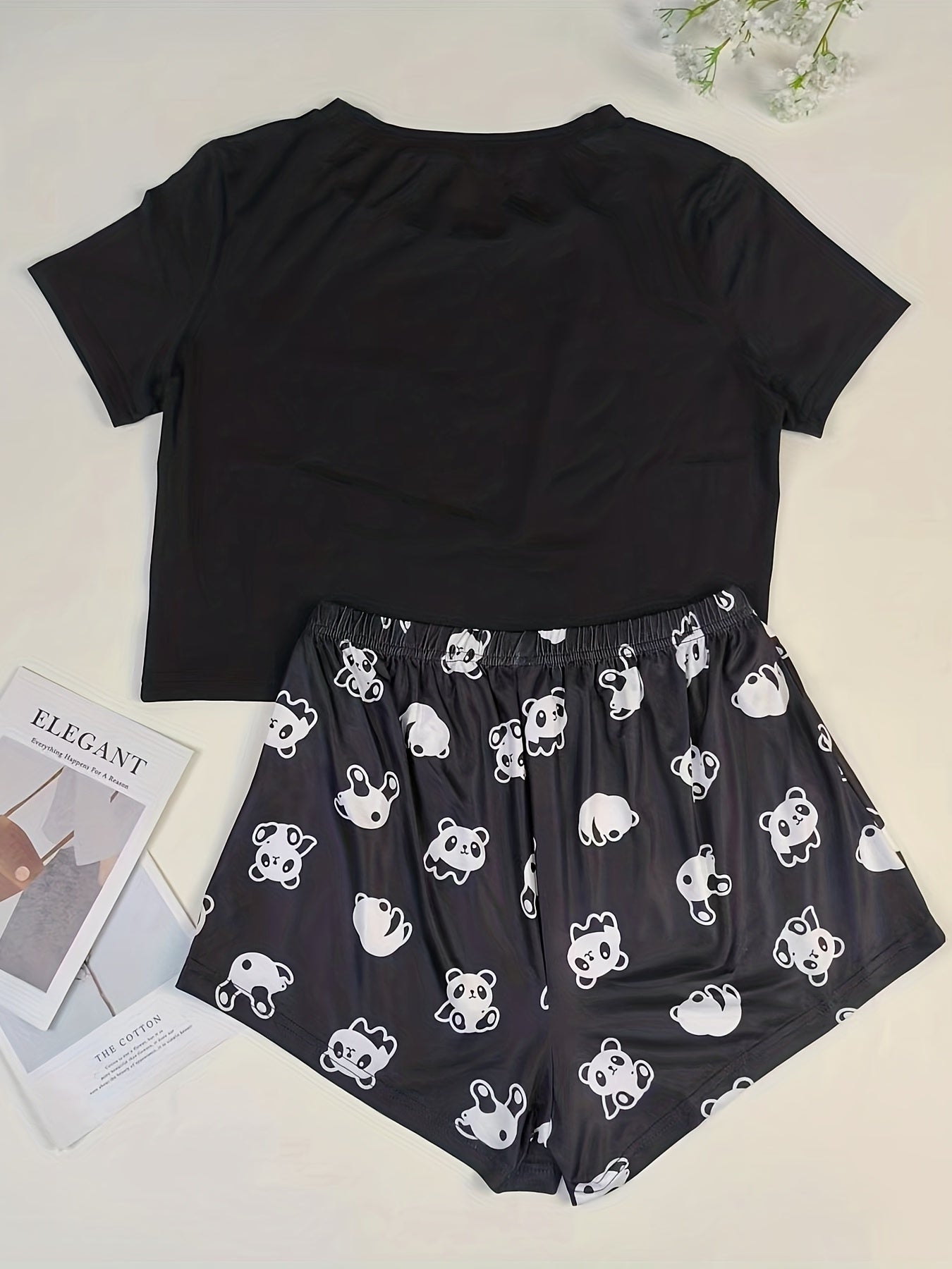 Cartoon Panda Print Pajamas Set Women's 2pcs Lou,
