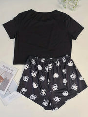 Cartoon Panda Print Pajamas Set Women's 2pcs Lou,