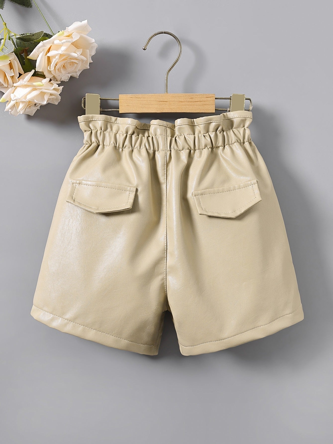 Girls High Waist Ruffles PU Leather Button Shorts
