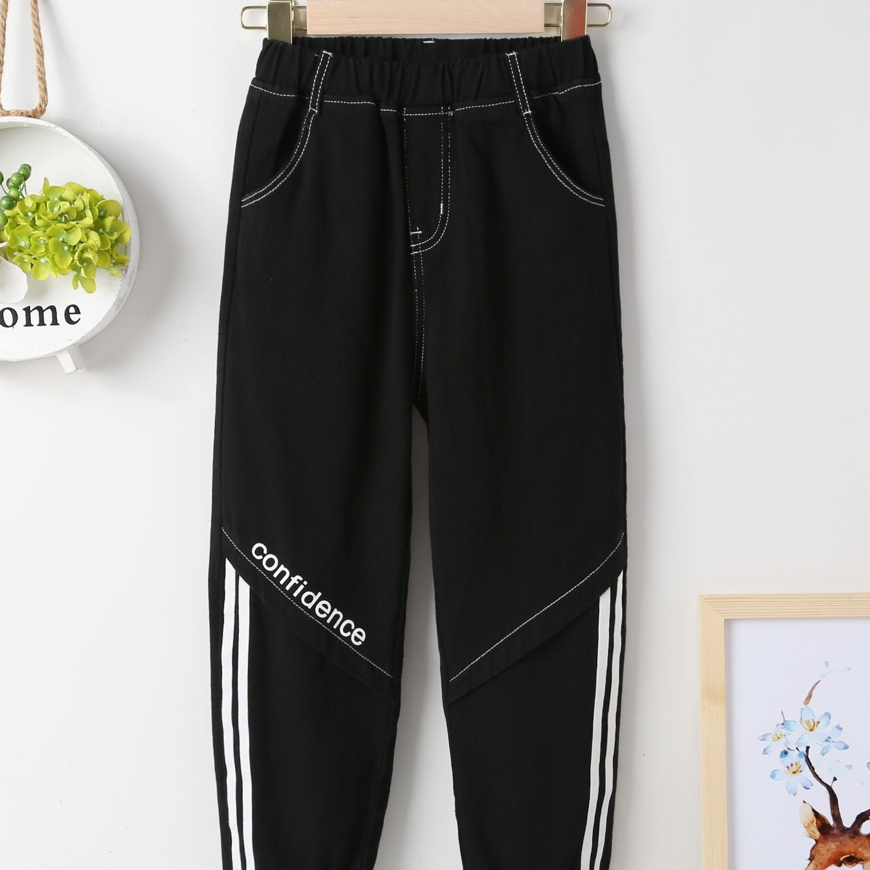 Boy's Confidence Graphic Print Jeans Casual Denim Pants