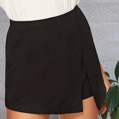 High Waist Front Slit Skort Solid Summer Casual Shorts Women's Clothing