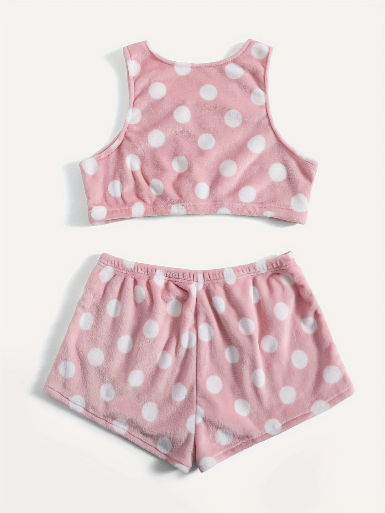 Flannel Polka Dot Print Pajama Set Plus Size