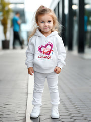 OERYUI Kids Heart Print Hooded Pullover Pants Set for Sports Spring Fall
