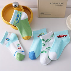 5Pairs Children's Cartoon Car Ankle Socks For Four Seasons