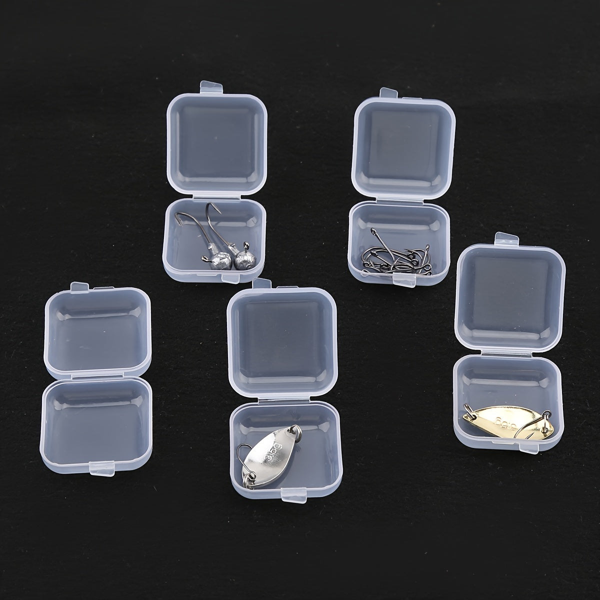 4pcs Mini Square Fishing Bait Box Transparent Fishing Tackle Storage
