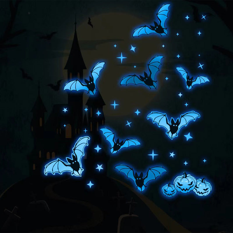 Colorful Luminous Bat Halloween Stickers Eight Bats Luminous Wall Stickers