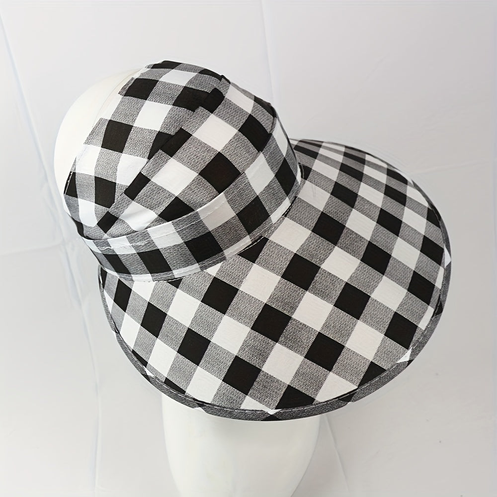 Plaid Pattern Visor Hat Wide Brim UV Protection Sun Hat