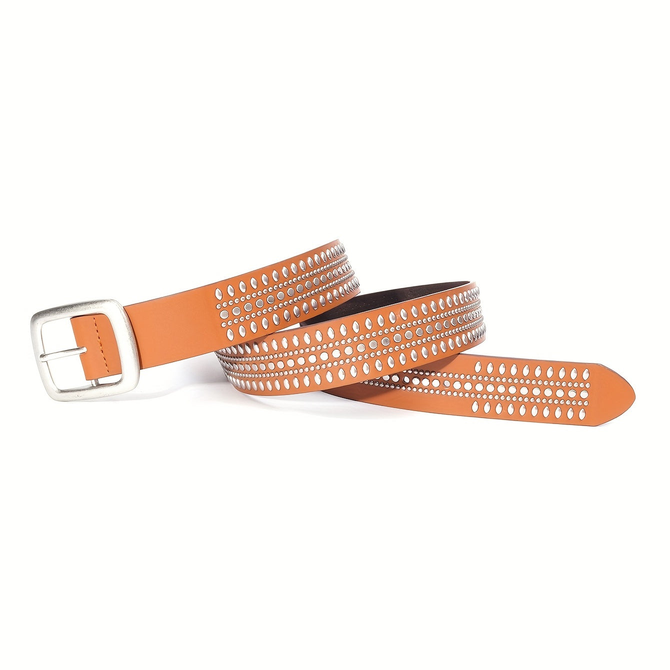 PU Leather Nail Belt Western Cowboy Punk Belt For Jeans Dress