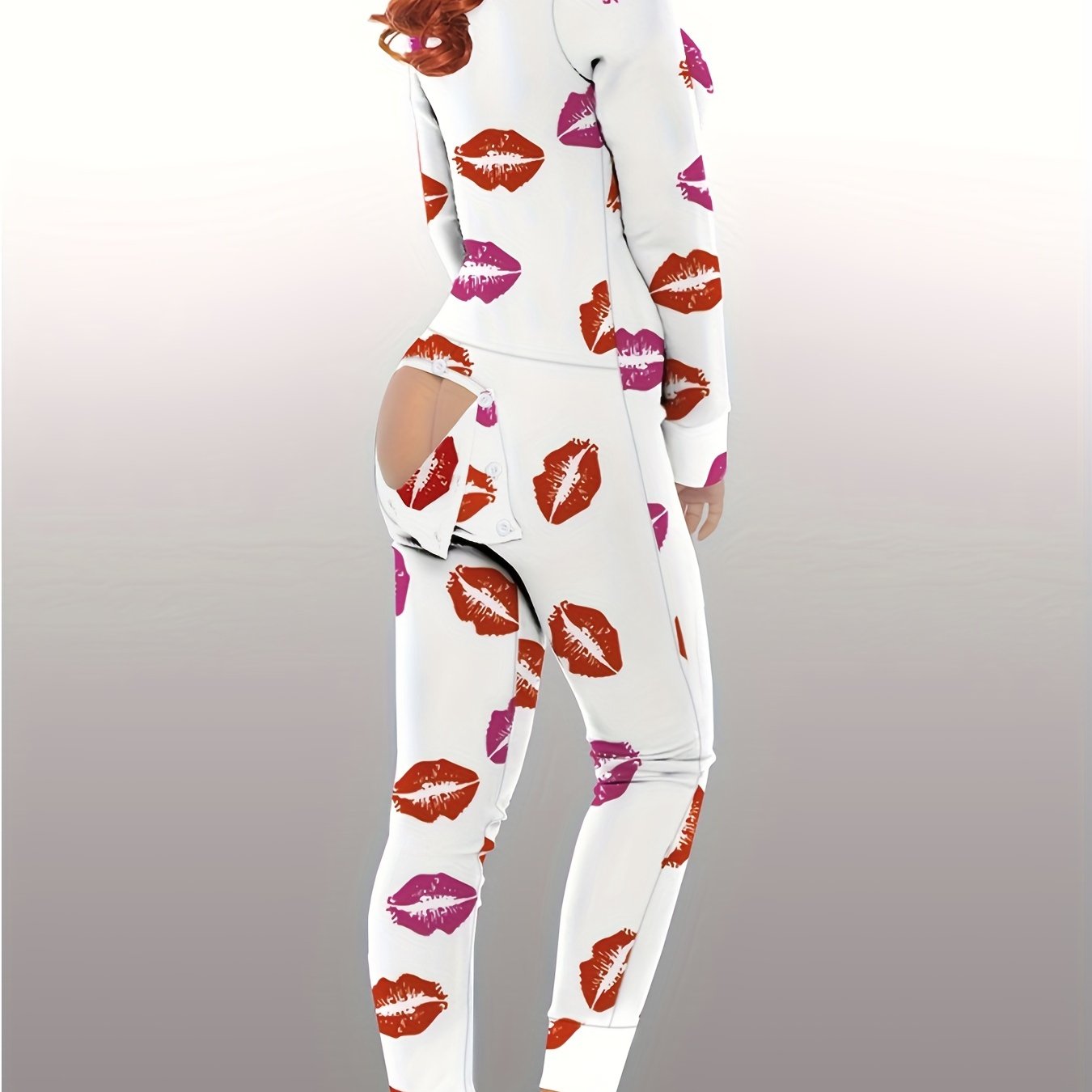 Print Buttons Jumpsuit Deep V Pajamas Women's Sleepwear