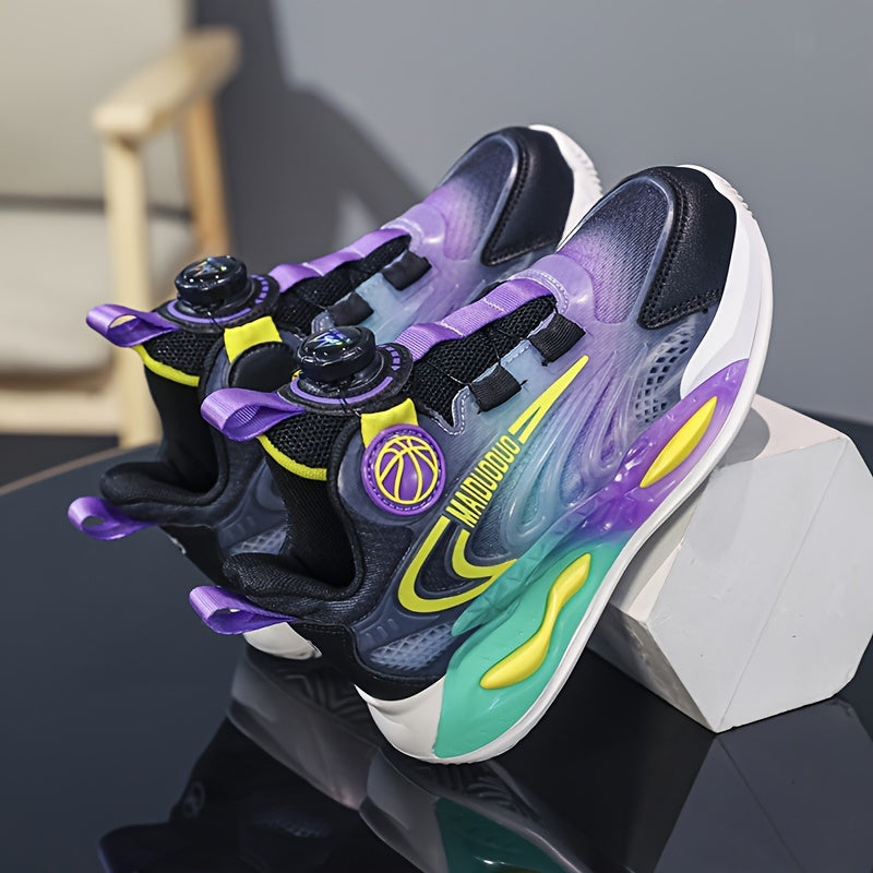 Boys' Basketball Shoes with Rotating Buckle Soft Sole