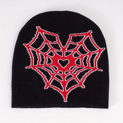 Heart Spider Web Beanie Gothic Knit Hat Y2K Skull Cap Warm Elastic Beanies