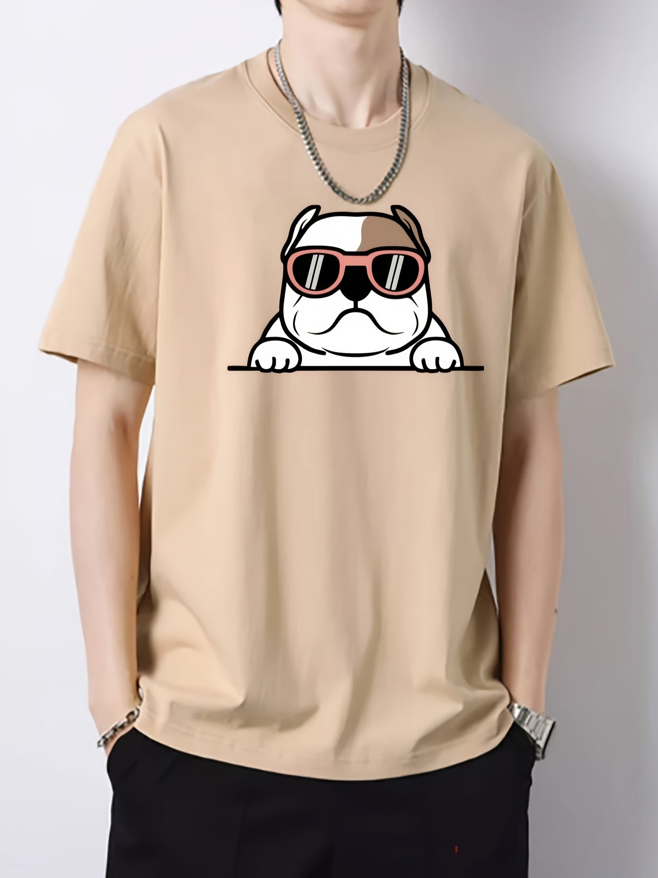 Men's Dog Head Pattern Short Sleeve T Shirt for Spring Summer