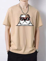 Men's Dog Head Pattern Short Sleeve T Shirt for Spring Summer