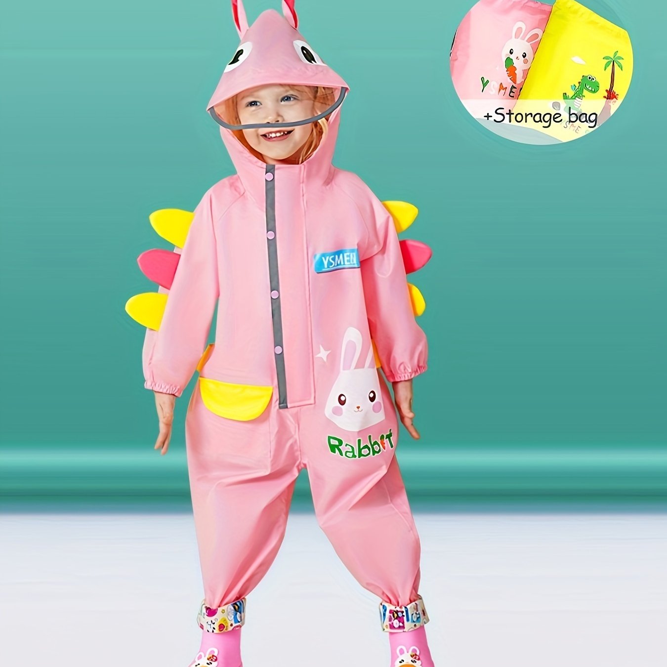 Adorable Dino Style Overalls Raincoat for Girls