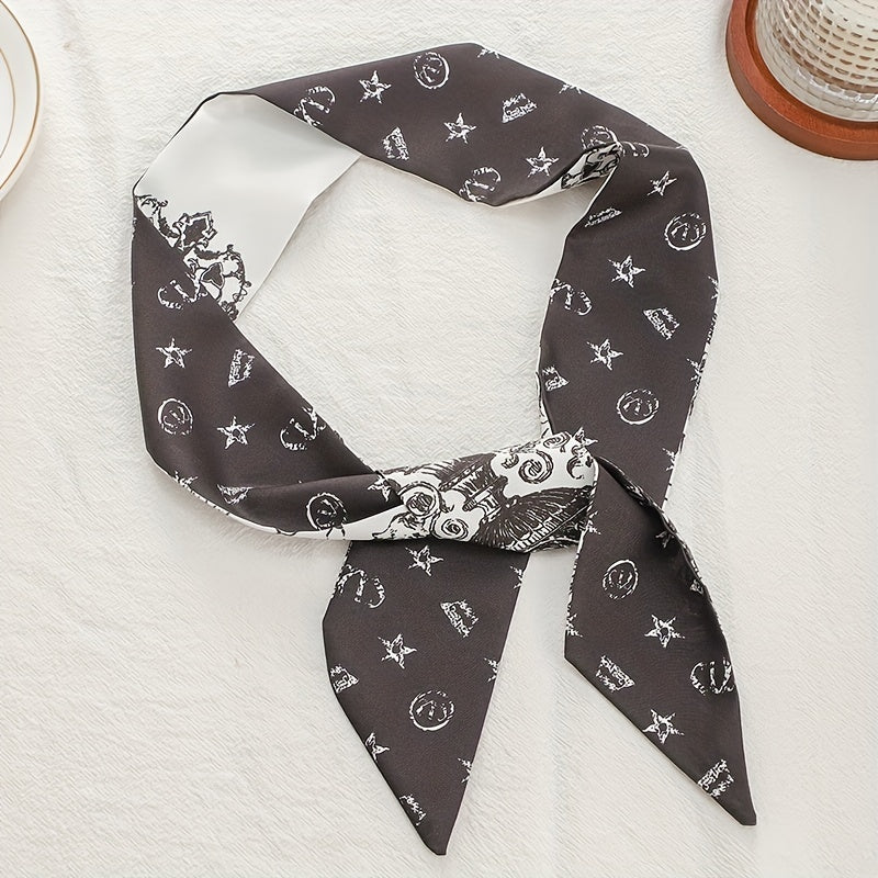 Vintage Geometric Print Skinny Scarf Hair Ribbon Neckerchief