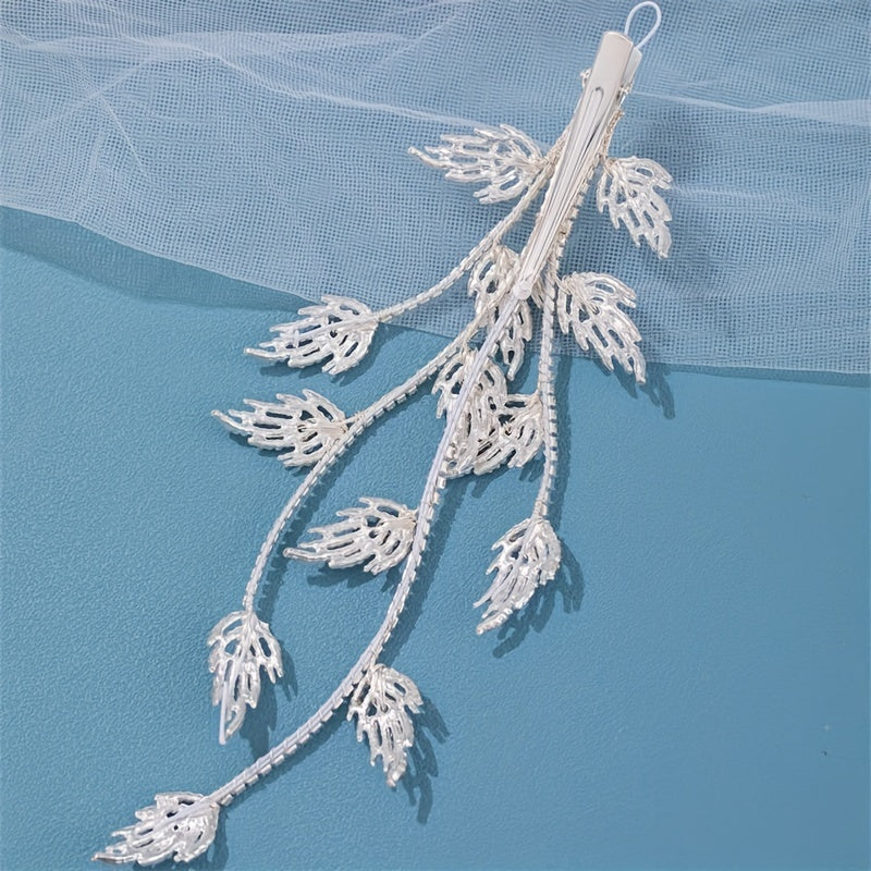 Green Rhinestone Crystal Leaf Hair Clip for Girls