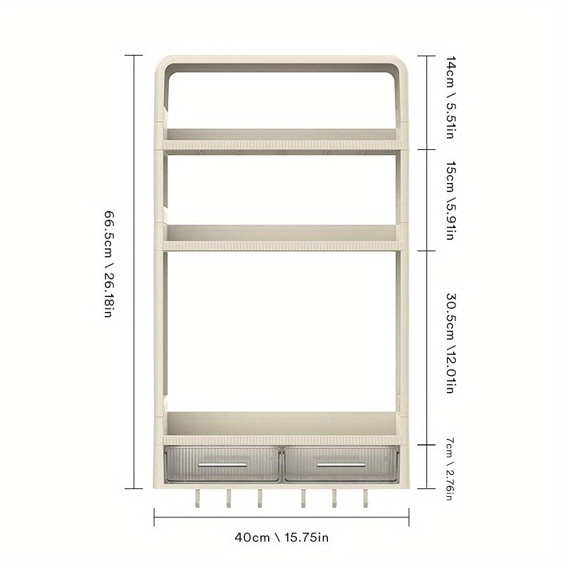 3 Tier Wall Mount Kitchen Storage Rack with Drawer and Punching Shelf