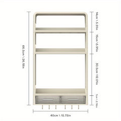 3 Tier Wall Mount Kitchen Storage Rack with Drawer and Punching Shelf