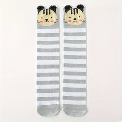 Teen's Animal Pattern Striped Knee High Socks - Comfy Long Stockings