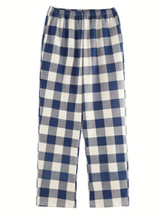 Bear Print Pajama Set Short Sleeve Top & Plaid Pants Women's Loungewear