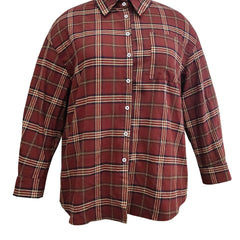 Plaid Print Long Sleeve Button Up Tunic Shirt Top