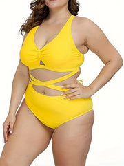 Bikini Set Solid Cross Bra & High Waisted Panty Swimsuit