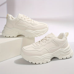 Women's Platform Sneakers Faux Leather Lace Up Trainer Lightweight Shoes