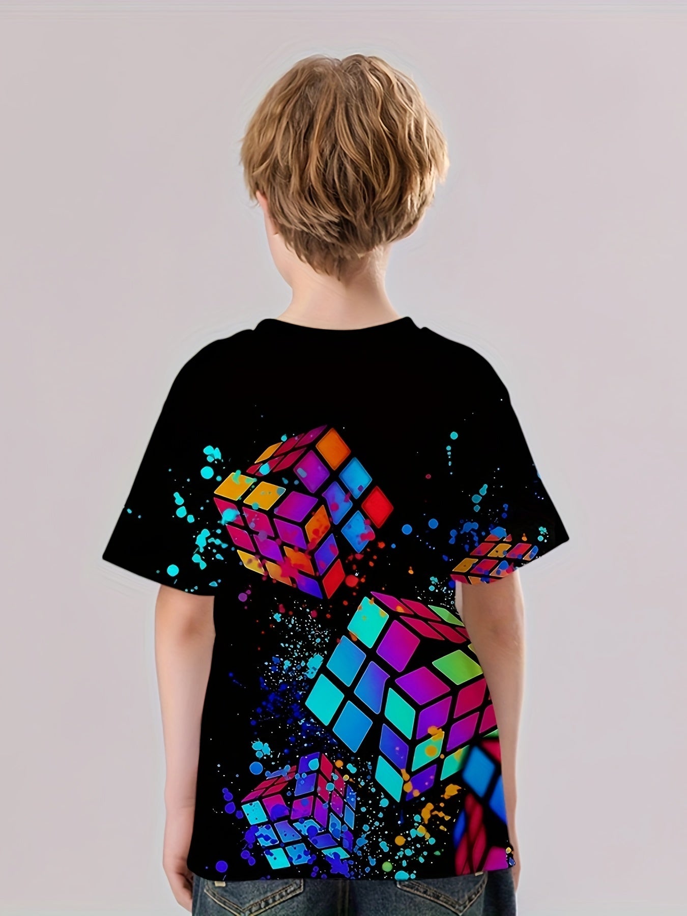 Kids Magic Cubic 3D Print T shirt Boys Hip Hop Street Sports Casual Tops