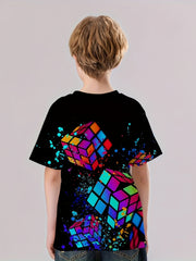 Kids Magic Cubic 3D Print T shirt Boys Hip Hop Street Sports Casual Tops