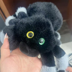 Plush Spider Toy with Colorful Eyes Soft Fluffy & Grey Body Long Legs Home Decor