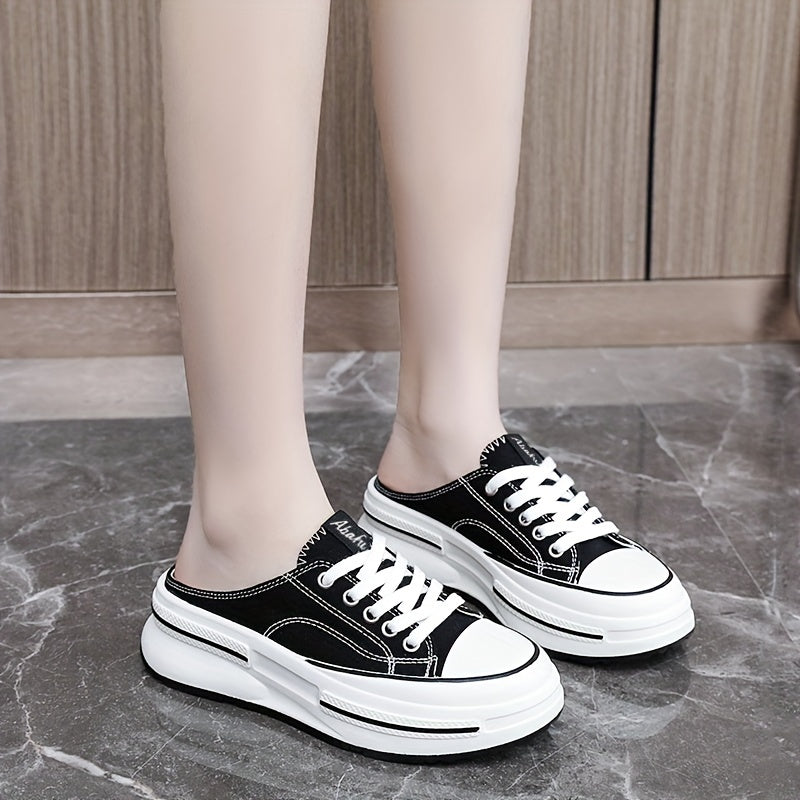 Women's Platform Canvas Shoes Mule Sneakers Lace Up Comfortable Walking